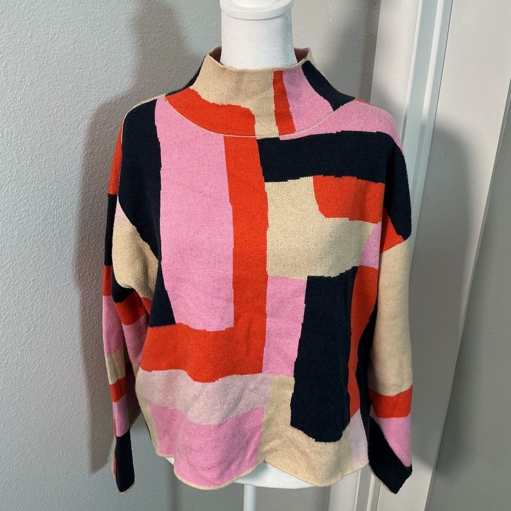 Maeve Anthropologie Carys Mock Neck Colorblock Geometric Sweater Size M
